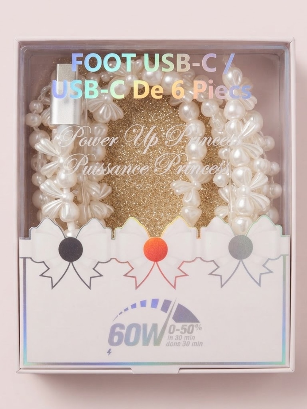 Pearl Beaded USB-C Charging Cable - White